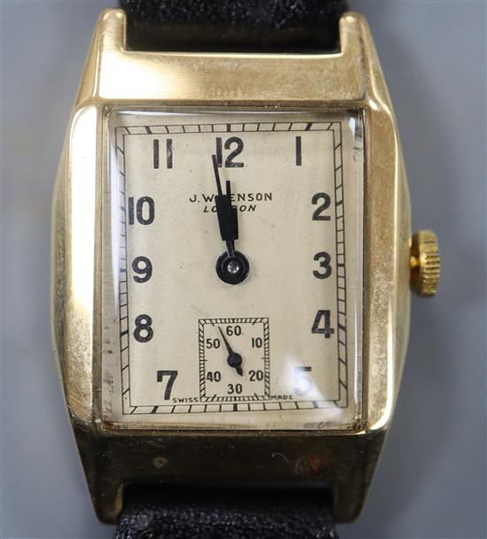 A gentlemans late 1940s 9ct gold manual wind wrist watch, retailed by J.W. Benson,